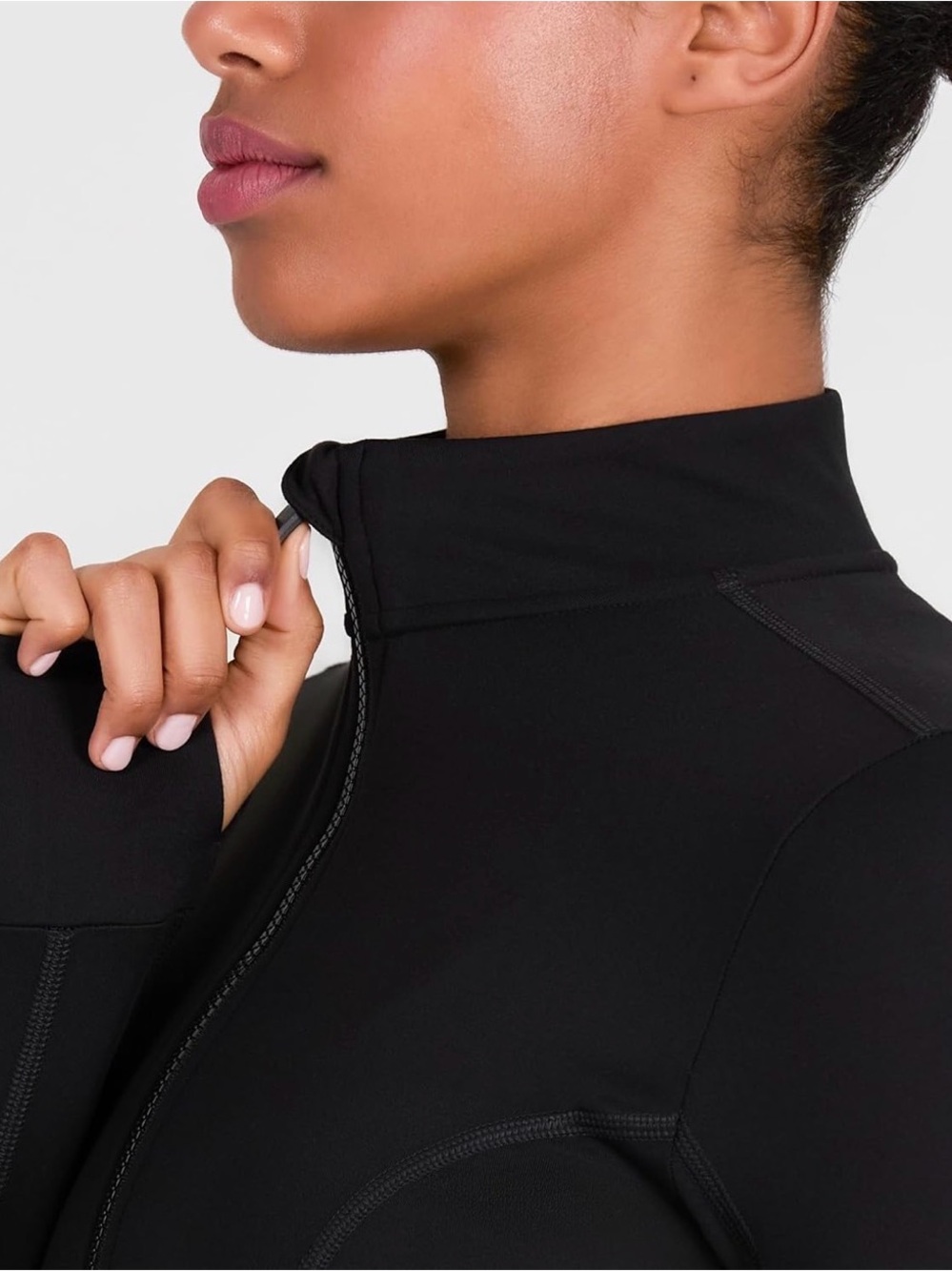 YITTY Black Zip-Front Active Jacket with Thumbhole Sleeves - Picture 6 of 9